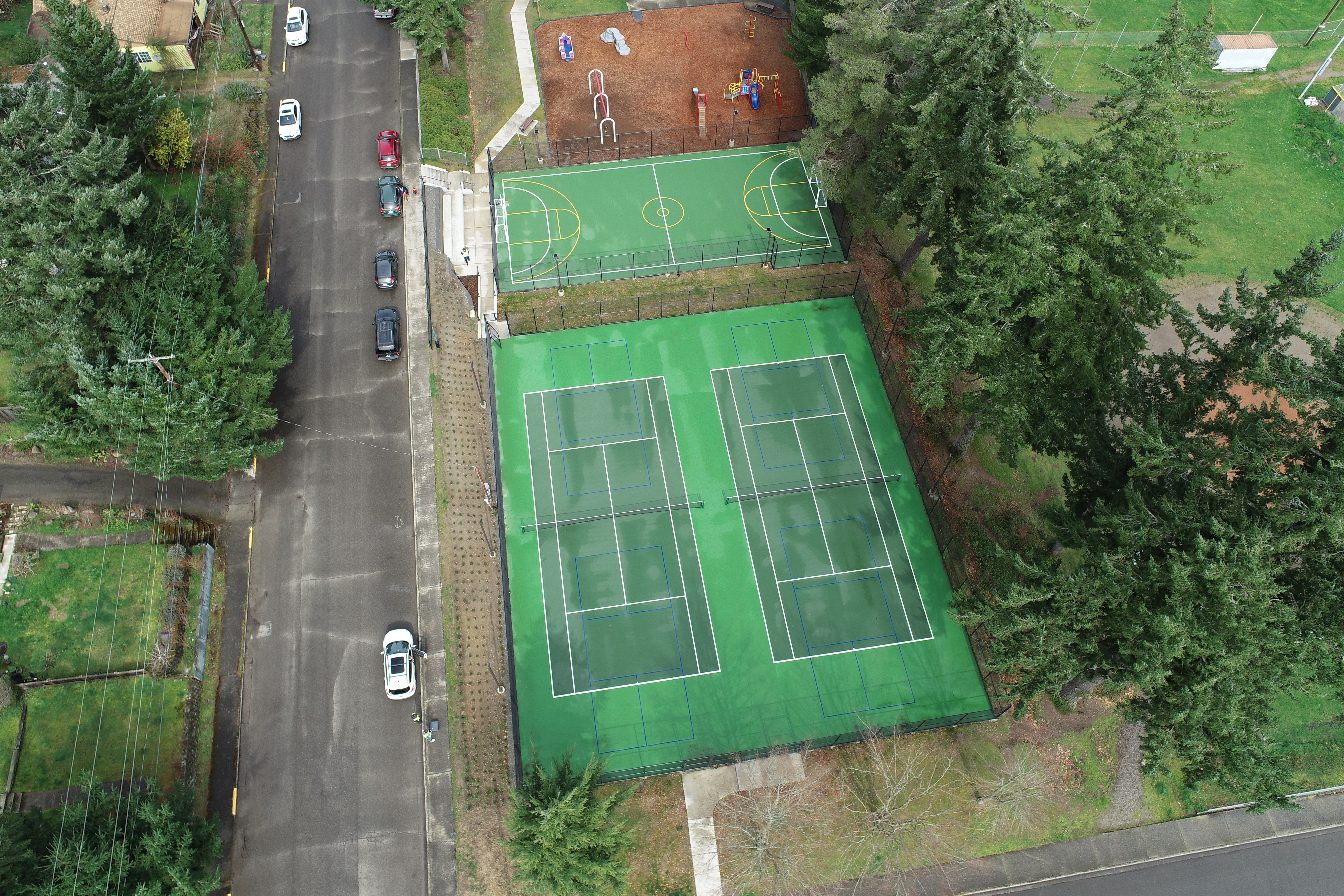 Aerial view of the renovated courts