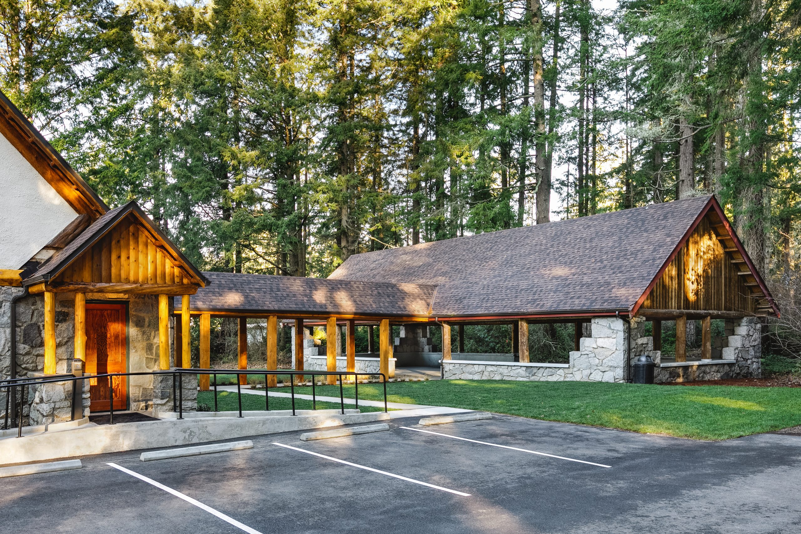 New lawn installed between the rear of the main structure and the attached outdoor pavilion