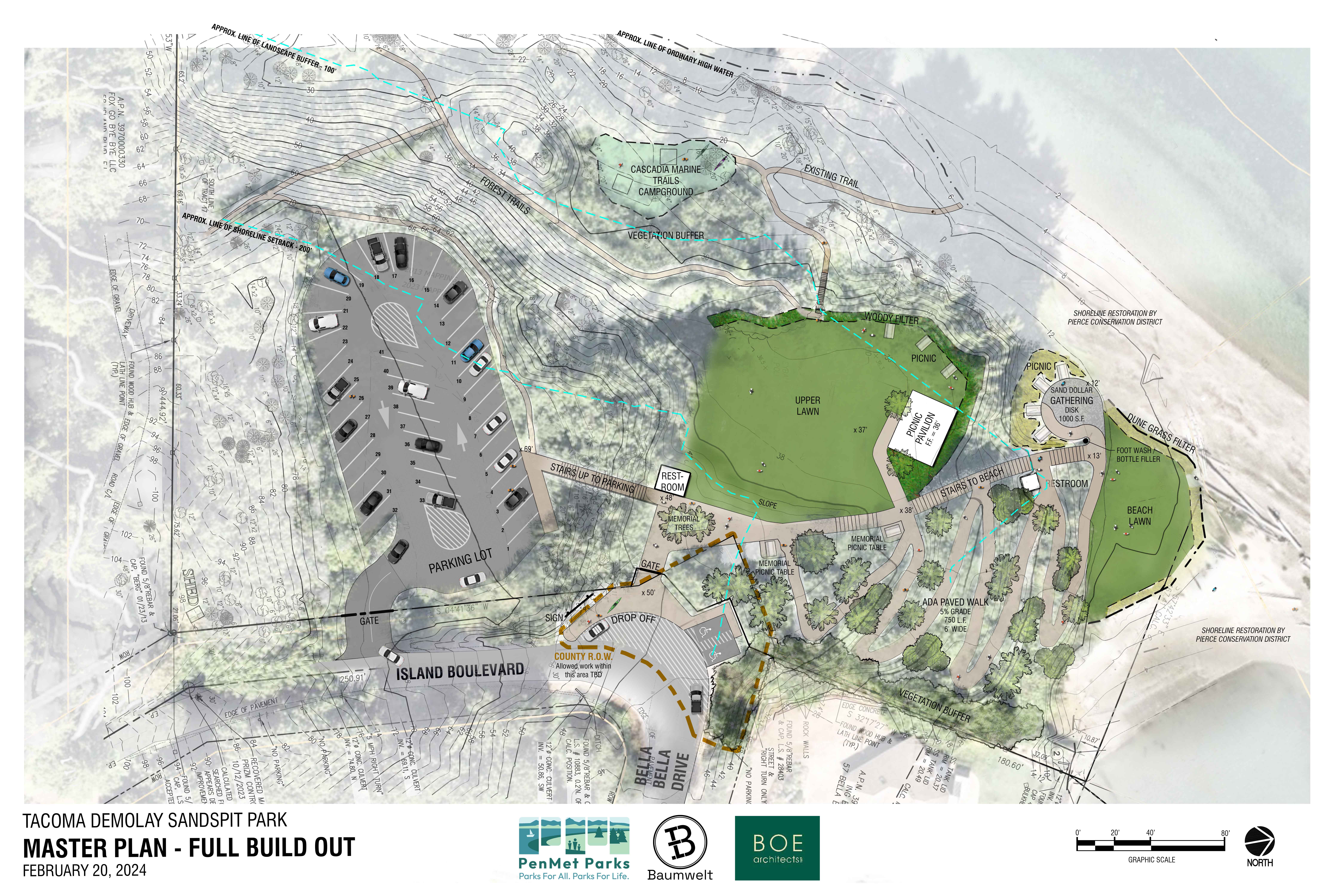 Plan view rendering with labels for all site elements