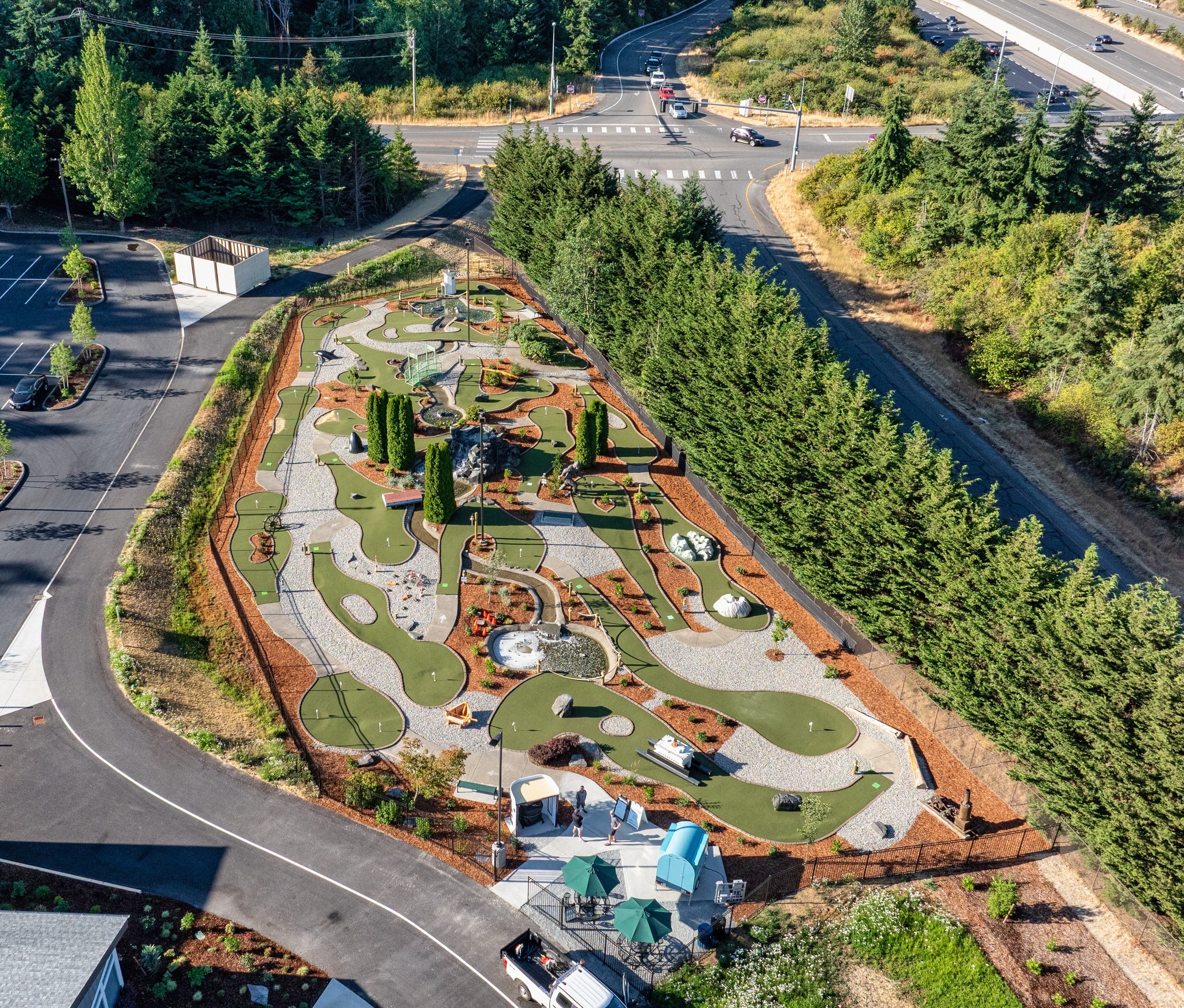Bird's eye view of the Neighborhood Greens Minigolf Course