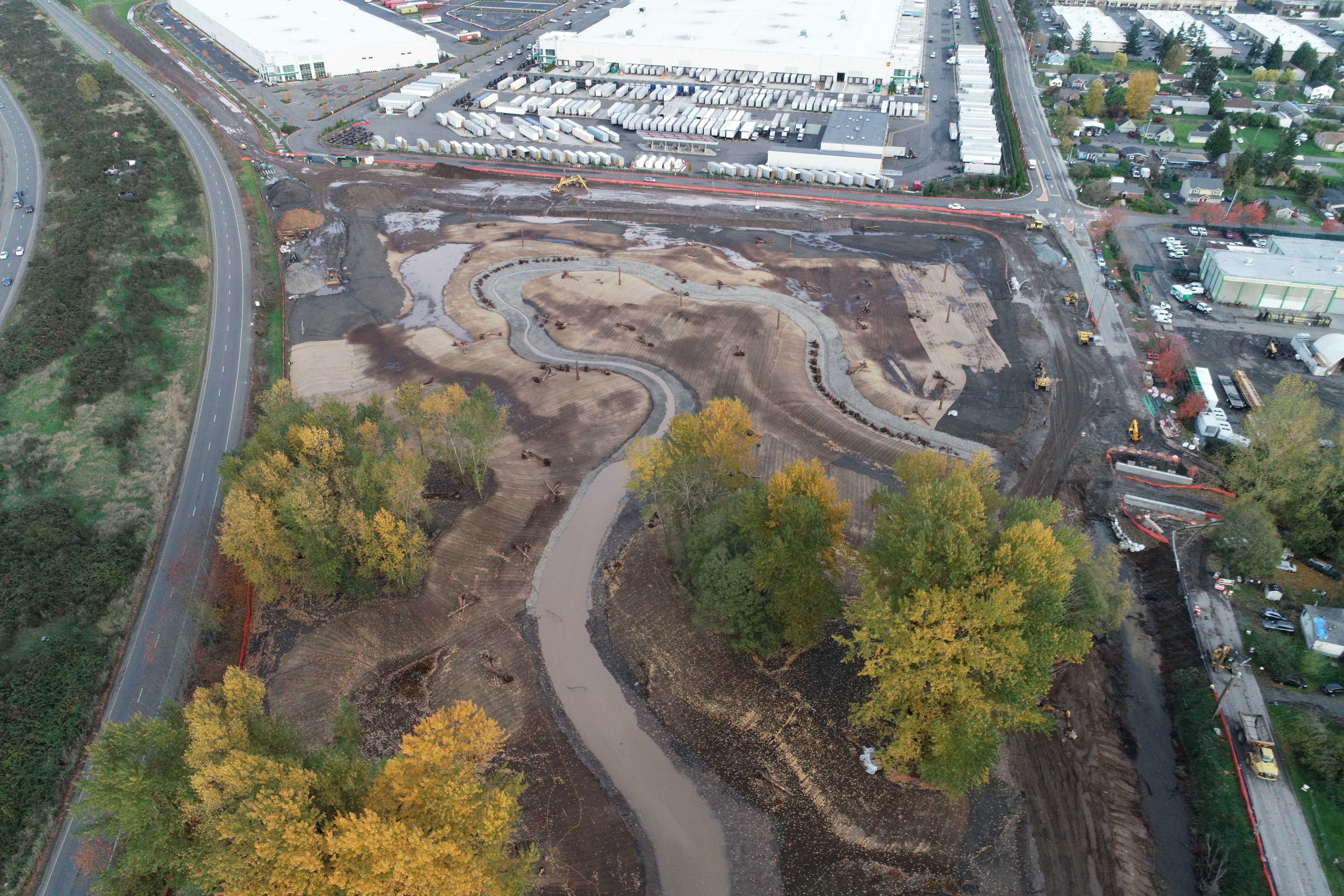 The main channel after installation of burlap erosion control on the stream bank.