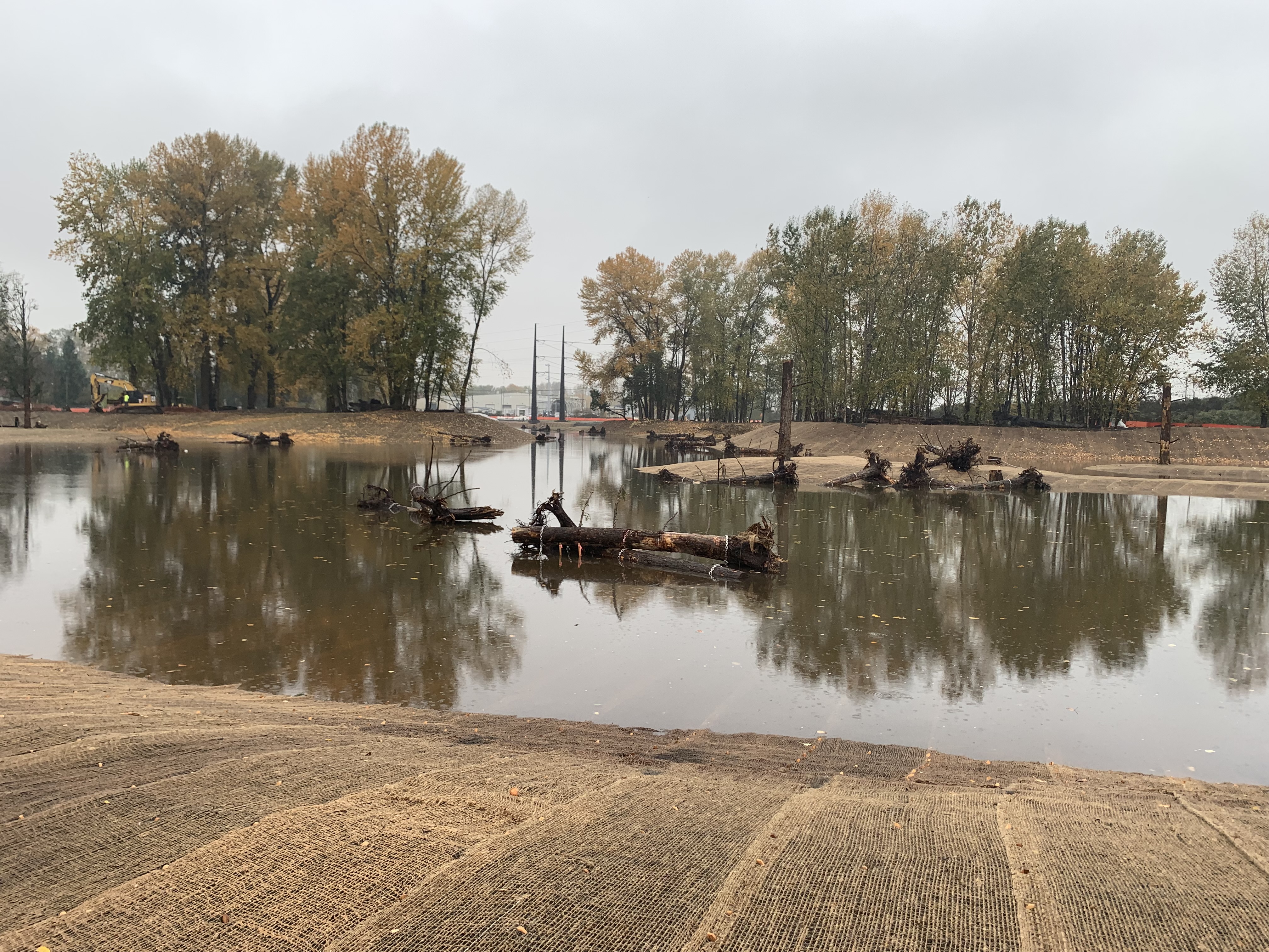 The main channel after installation of burlap erosion control on the stream bank.
