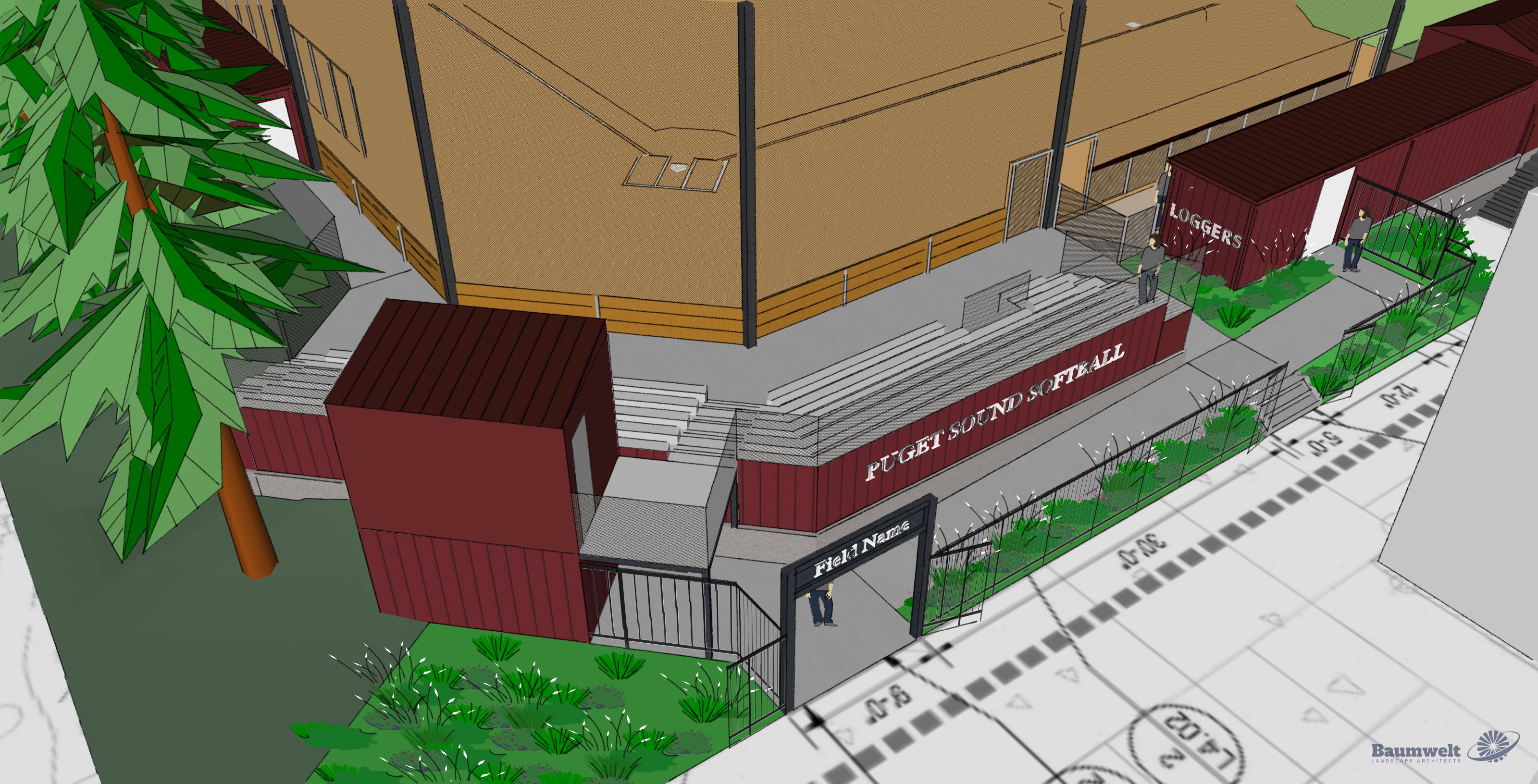 A higher angle view of the 3D visualization