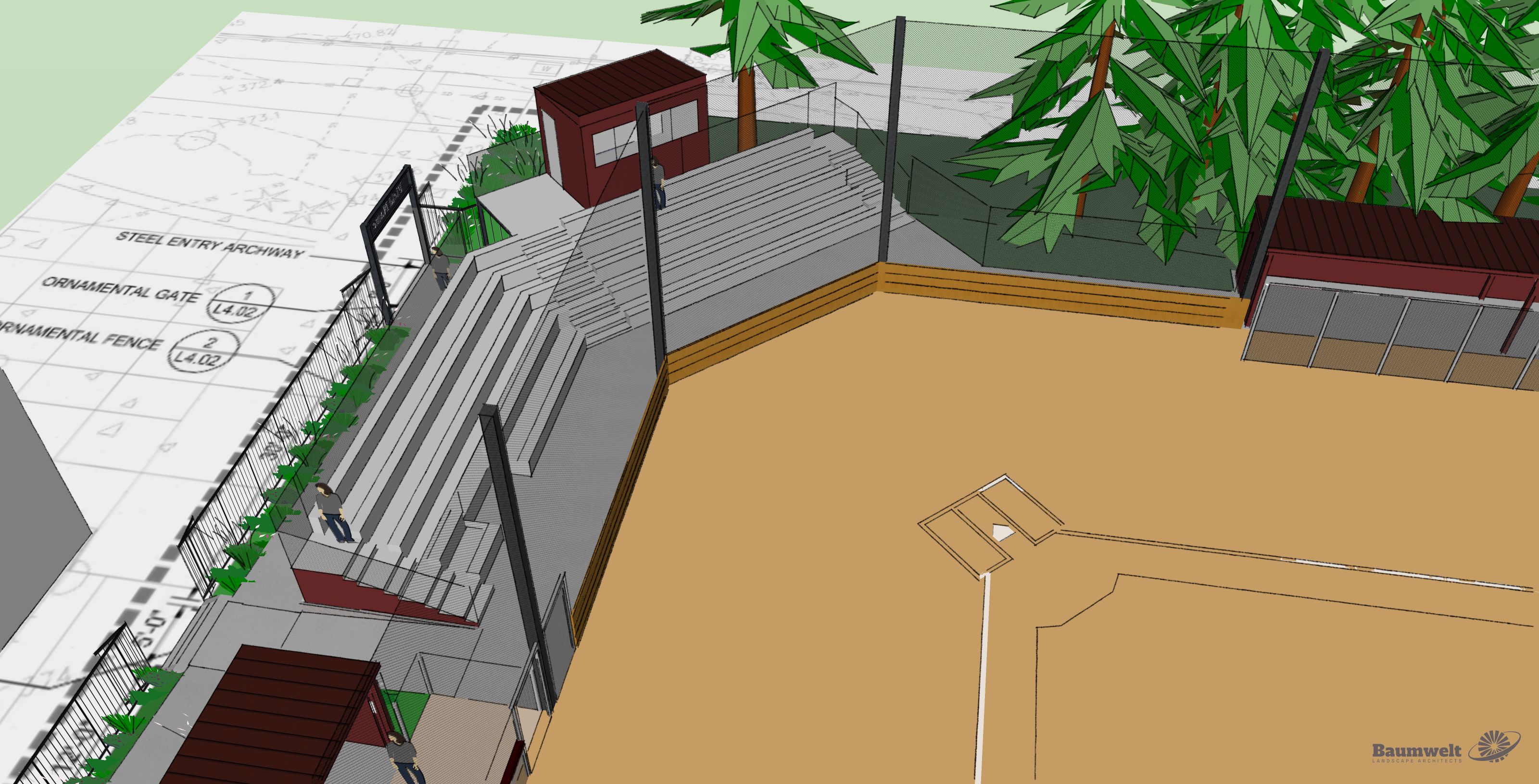 Another 3D visualization from the infield showing the bleachers more clearly